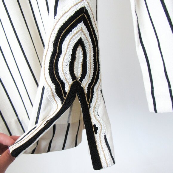 TORY BURCH ‘Filipa’ Black & White Striped Kaftan Linen Tunic Top/12 ~MSRP $348~ - Picture 13 of 17